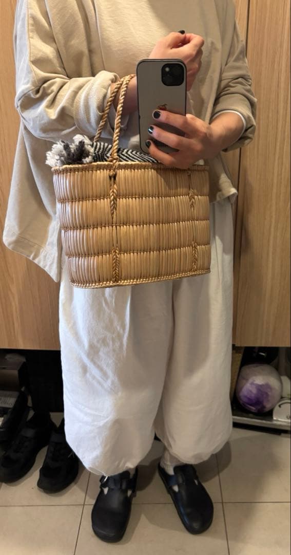 岡山 蒜山がま 細工 手提げ カゴバッグ 伝統民芸品 古道具