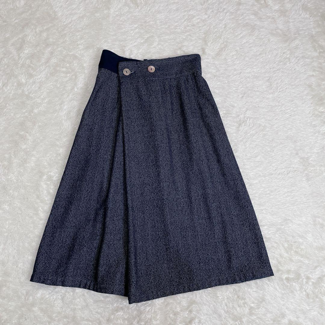 美品　パラスパレス　コットン　ヘリンボーン　 重ねスカート　インディゴ　3