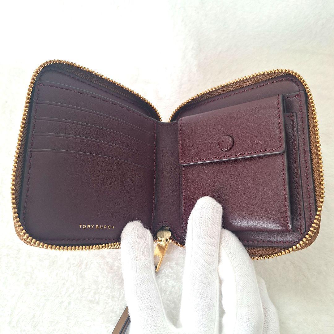 Tory Burch トリーバーチ 二つ折り財布 ロゴ 総柄 レザー ブラウン