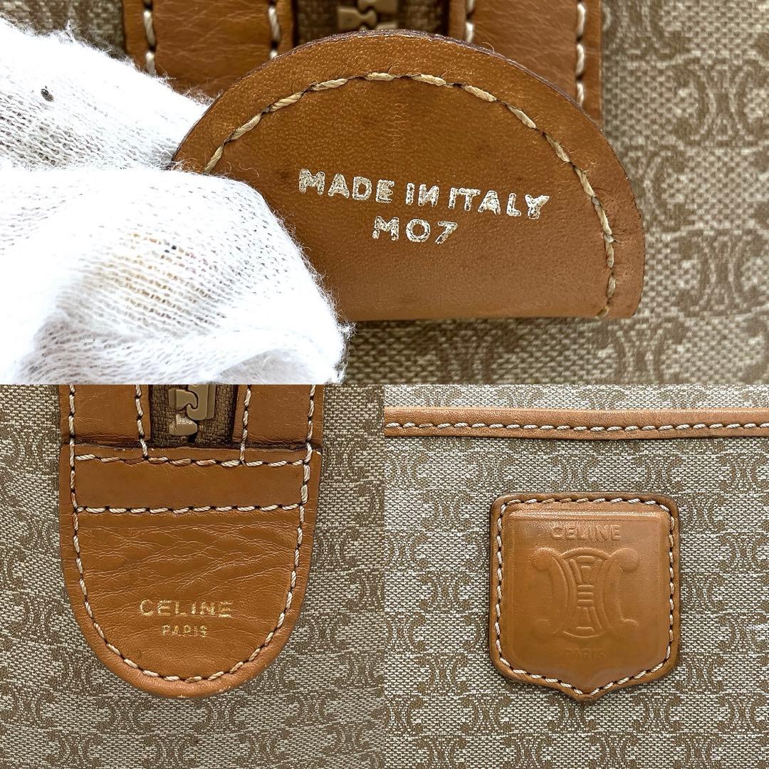 【CELINE】ミニボストンバッグ　マカダム柄　ゴールド金具　ブラウン　PVC