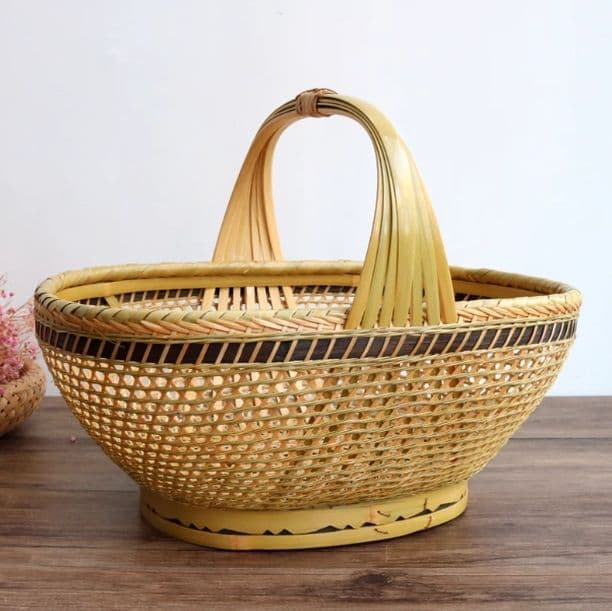 極上品 竹細工 かご 収納 手作工芸品 市場かご 手提かご 買い物かご 新品