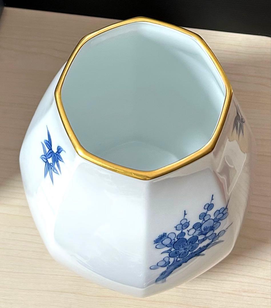 大倉陶園　四君子　八角花瓶　※オリジナルボックス付属　未使用保管品