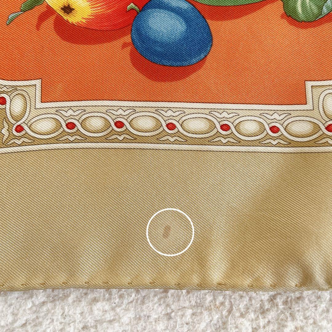 フェラガモ シルク 大判 スカーフ イタリア製 総柄 花 鳥 オレンジ系