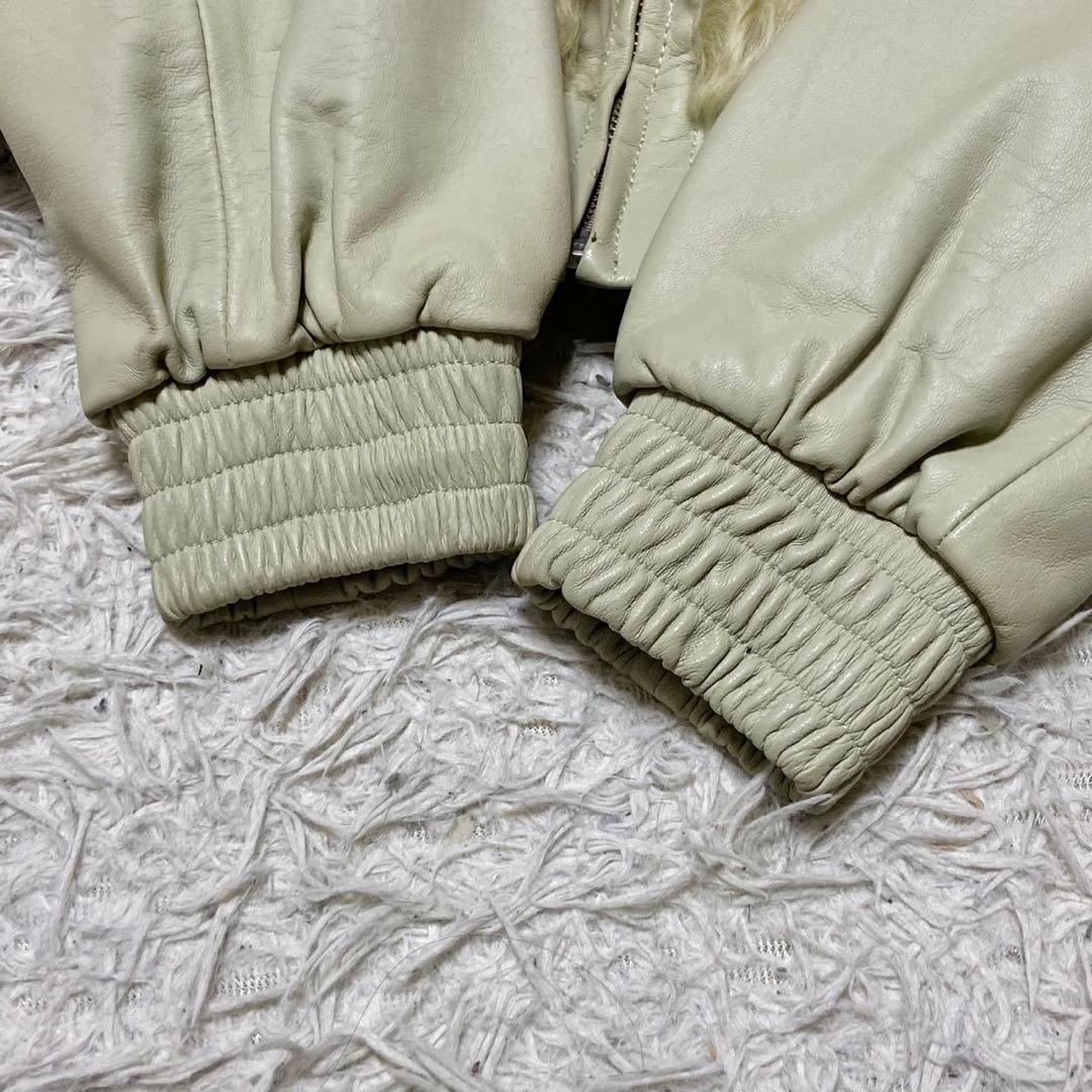 【美品】レザー×毛皮 ジャケット ラムファー アイボリー サイズL