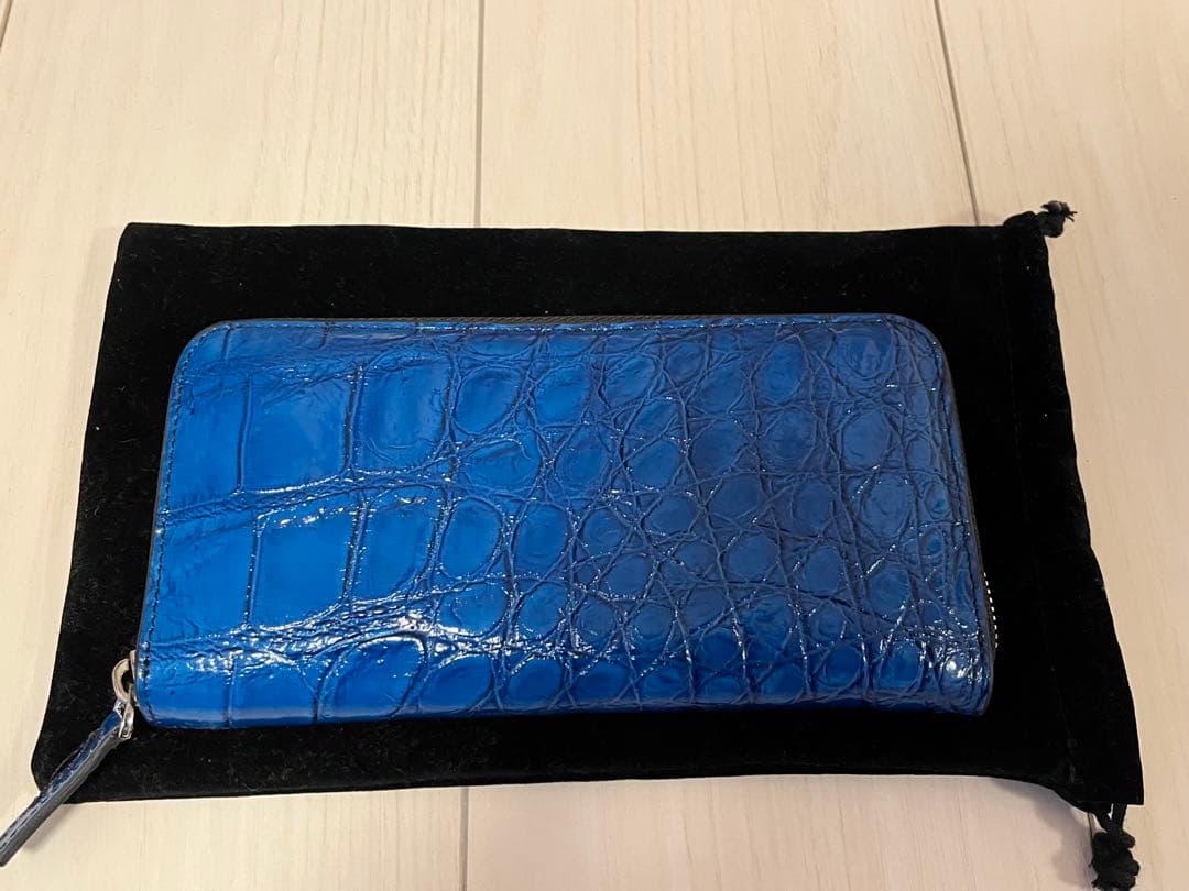 神秘の青 一枚革 クロコダイル 長財布 目地染め