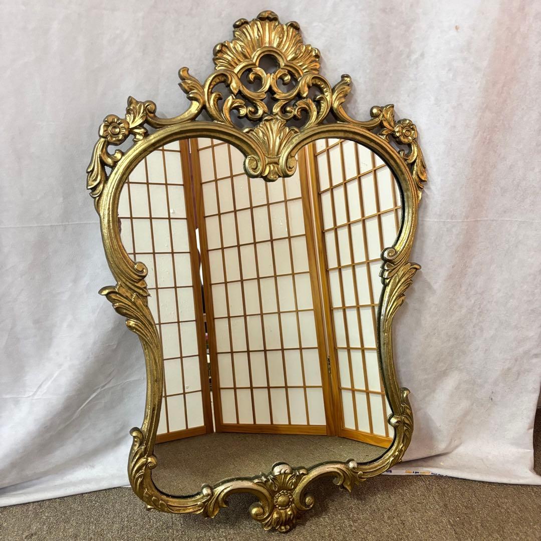 ①アンティーク調 インテリア鏡 ミラー ゴールド縁 ゴージャス 金属枠