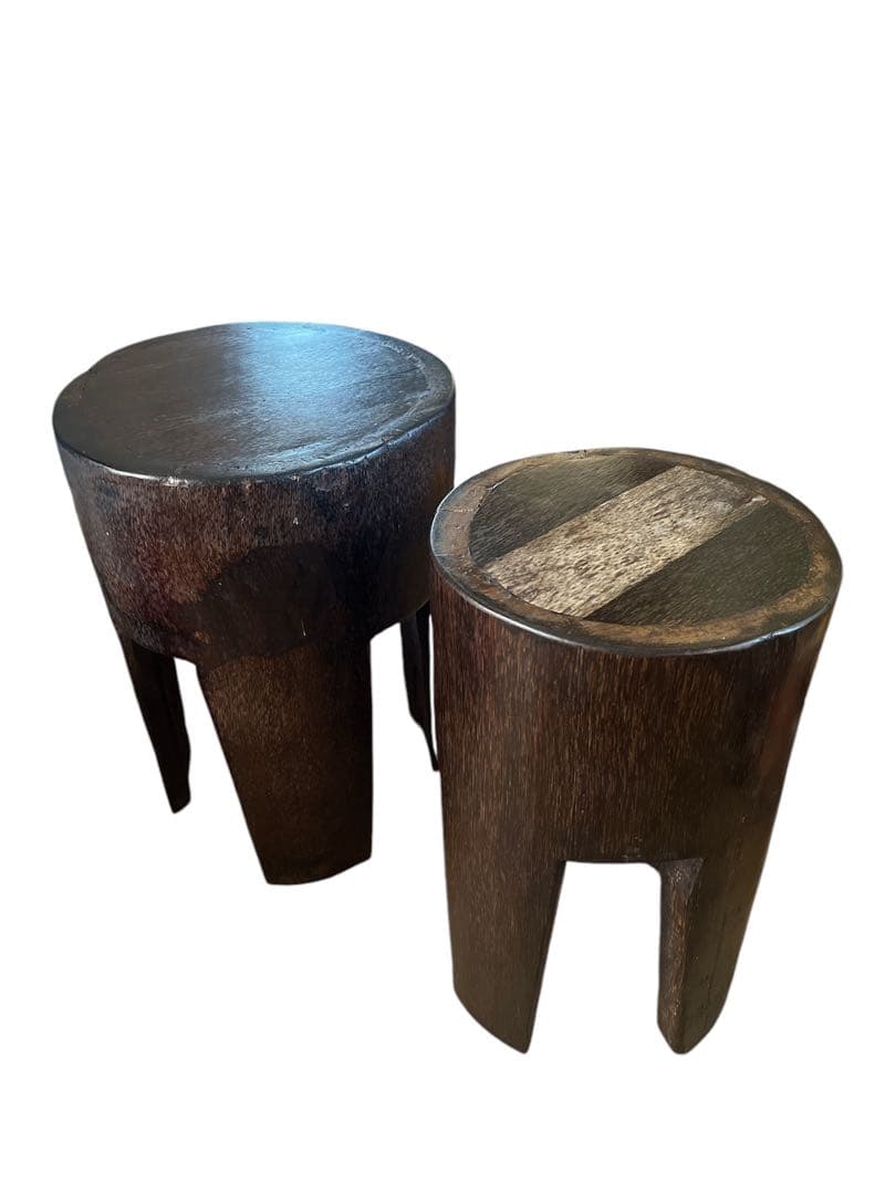 海外民芸？木製　スツール　丸イス2脚