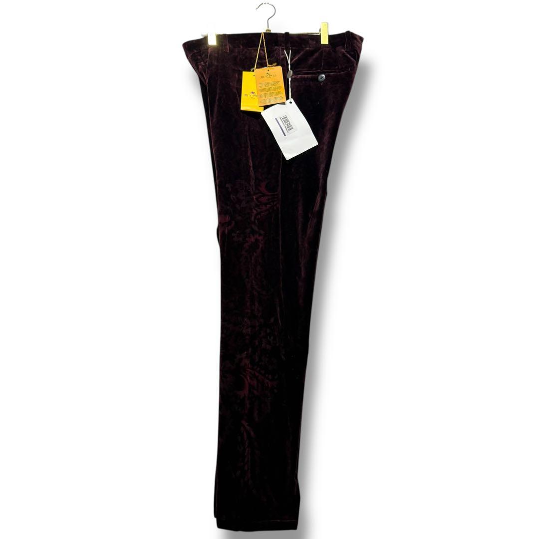 新品未使用　エトロ　ベロア素材　バーガンディーレッド　ペイズリー柄パンツ
