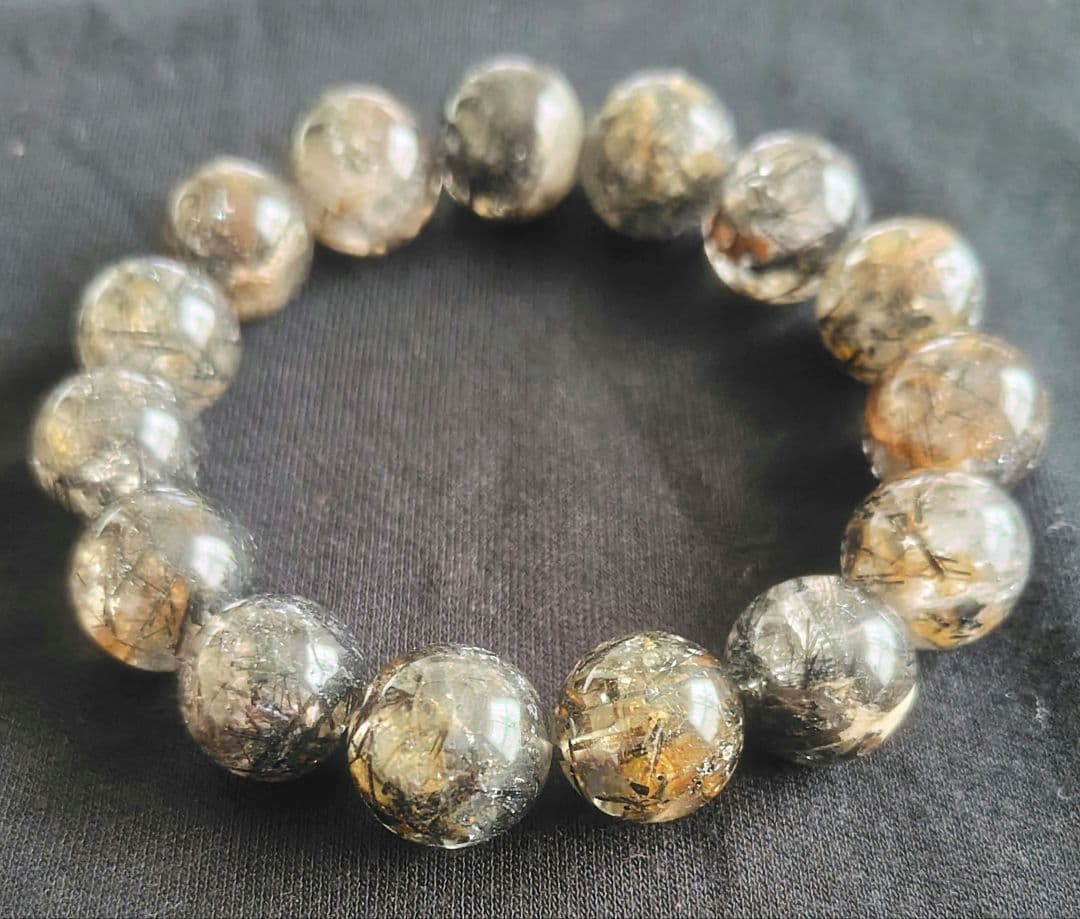 ブラックルチル15mm 　天然石　ブレスレット