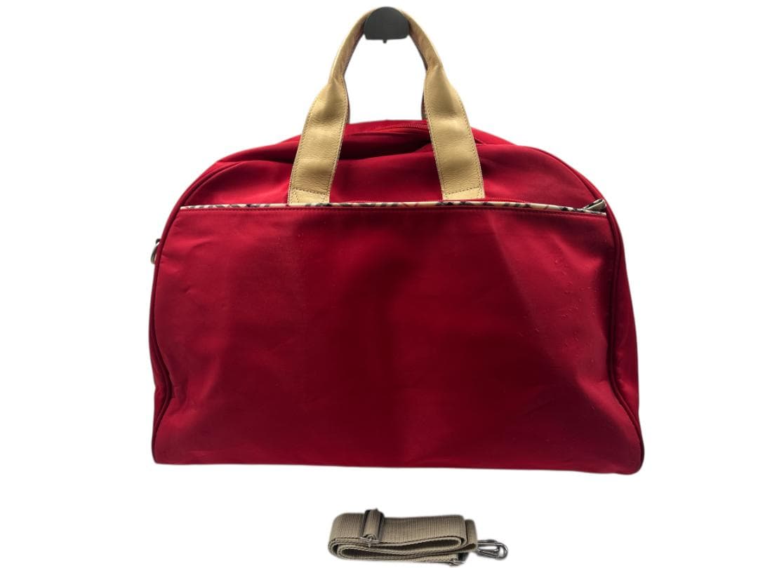 BURBERRY バーバリー ボストンバッグ ナイロン レザー 赤 ベージュ