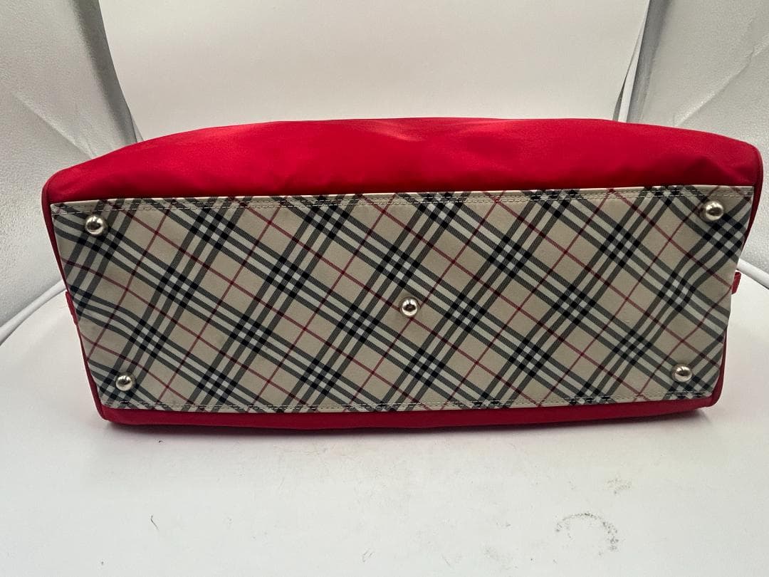 BURBERRY バーバリー ボストンバッグ ナイロン レザー 赤 ベージュ