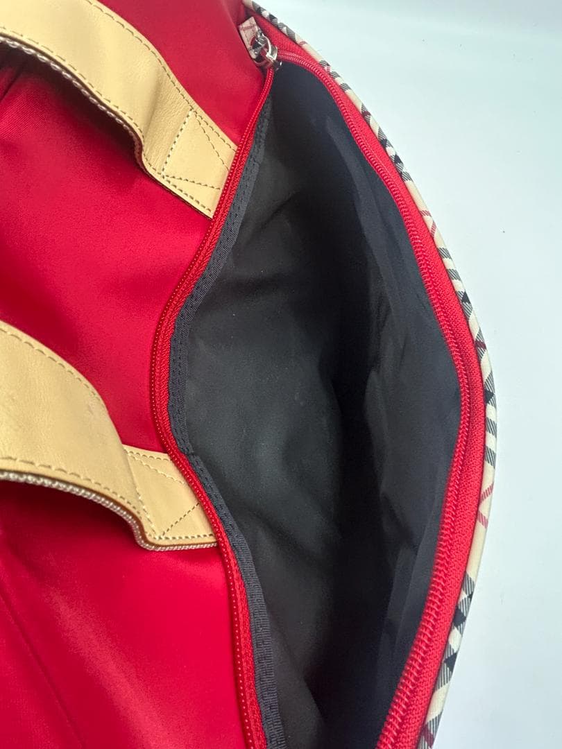 BURBERRY バーバリー ボストンバッグ ナイロン レザー 赤 ベージュ