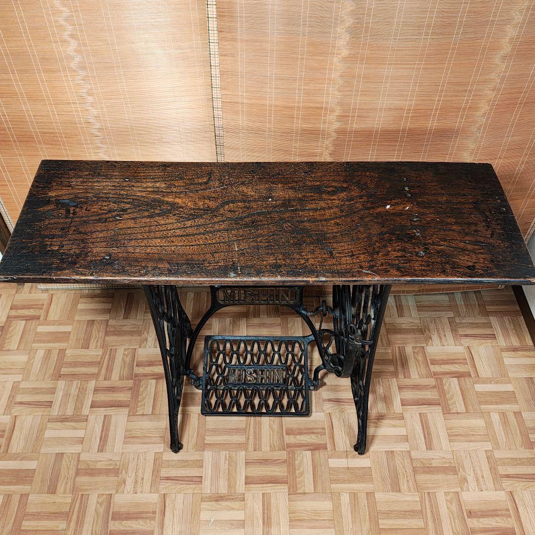 ミシン脚テーブル　古材テーブル　昭和レトロ　古家具