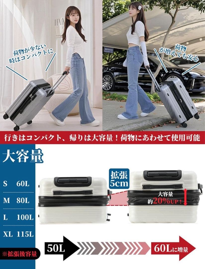 キャリーケース スーツケース キャリーバッグ 115L TSAロック グレー