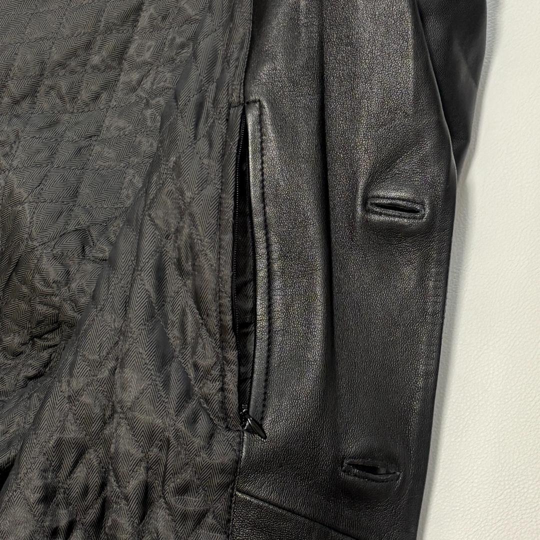 80s Euro Vintage チェスターコート ラムレザー キルティング L