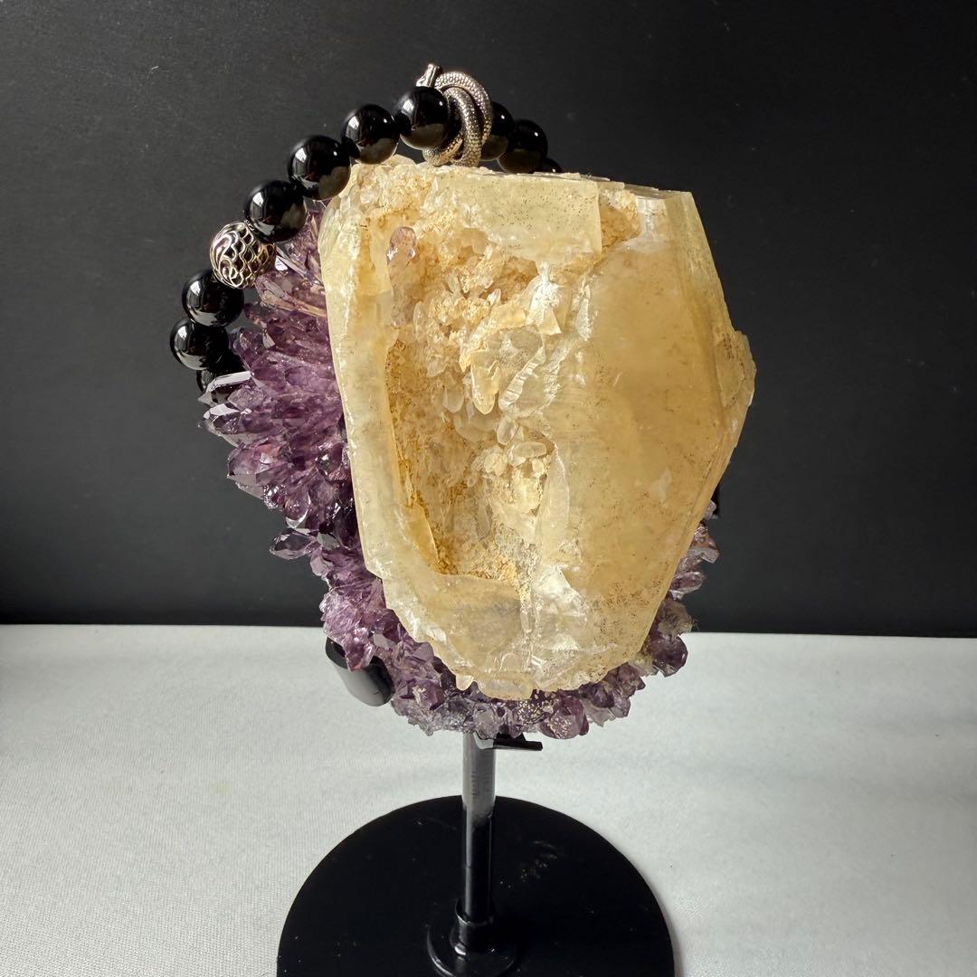 天然石カルサイト共生アメジストの原石　置物　鉱物NO.020613