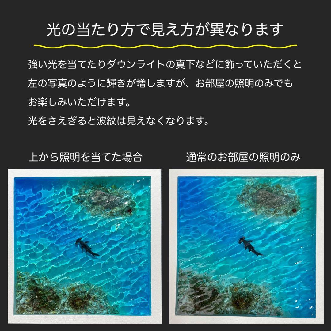 ハンマーヘッドシャーク 海 レジンアート 20x20cm サンゴ礁 ハンドメイド