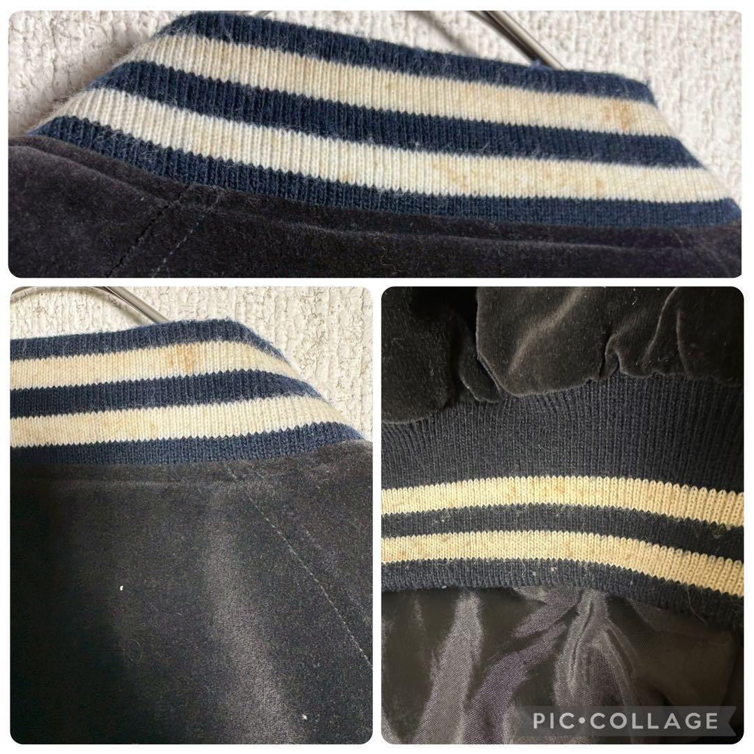 【別珍】スカジャン　ヴィンテージ　ベロア　袖刺繍　鷹　ドラゴン　龍　黒　M〜L