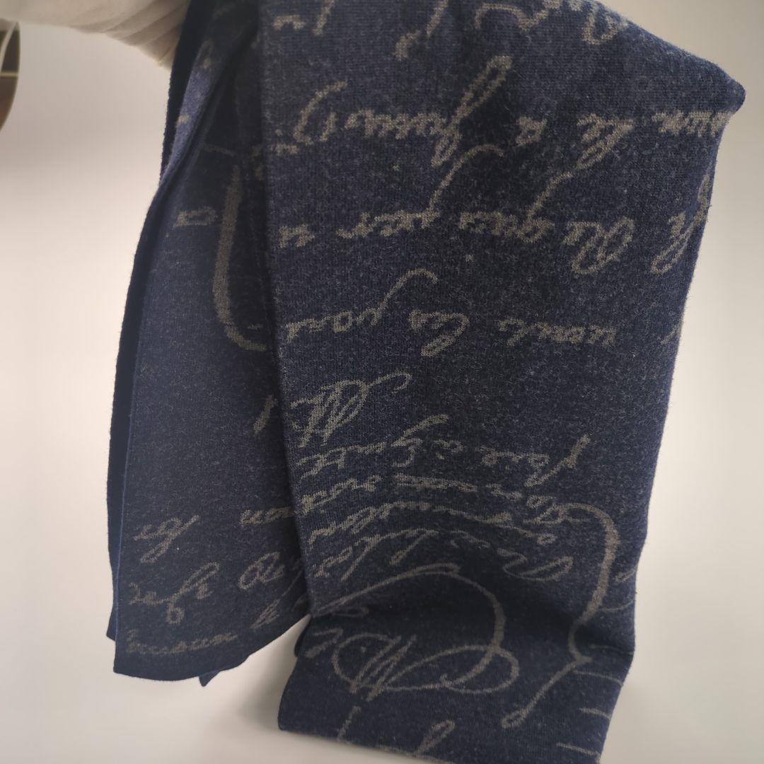 ベルルッティ　カリグラフィー　ウールマフラー　メンズ　イタリア　ネイビー　美品