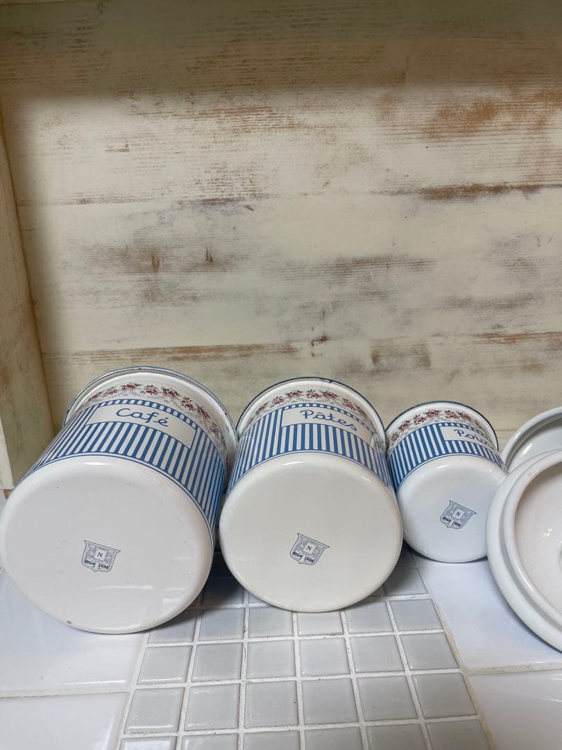 ホーロー　キャニスター　花柄　ブルー　5個セット