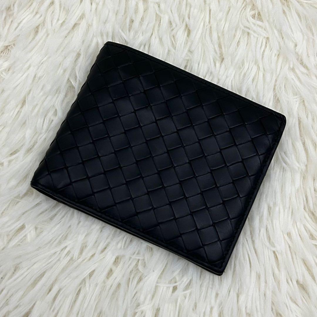 【美品】BOTTEGA VENETA イントレチャート 二つ折り財布 ブラック