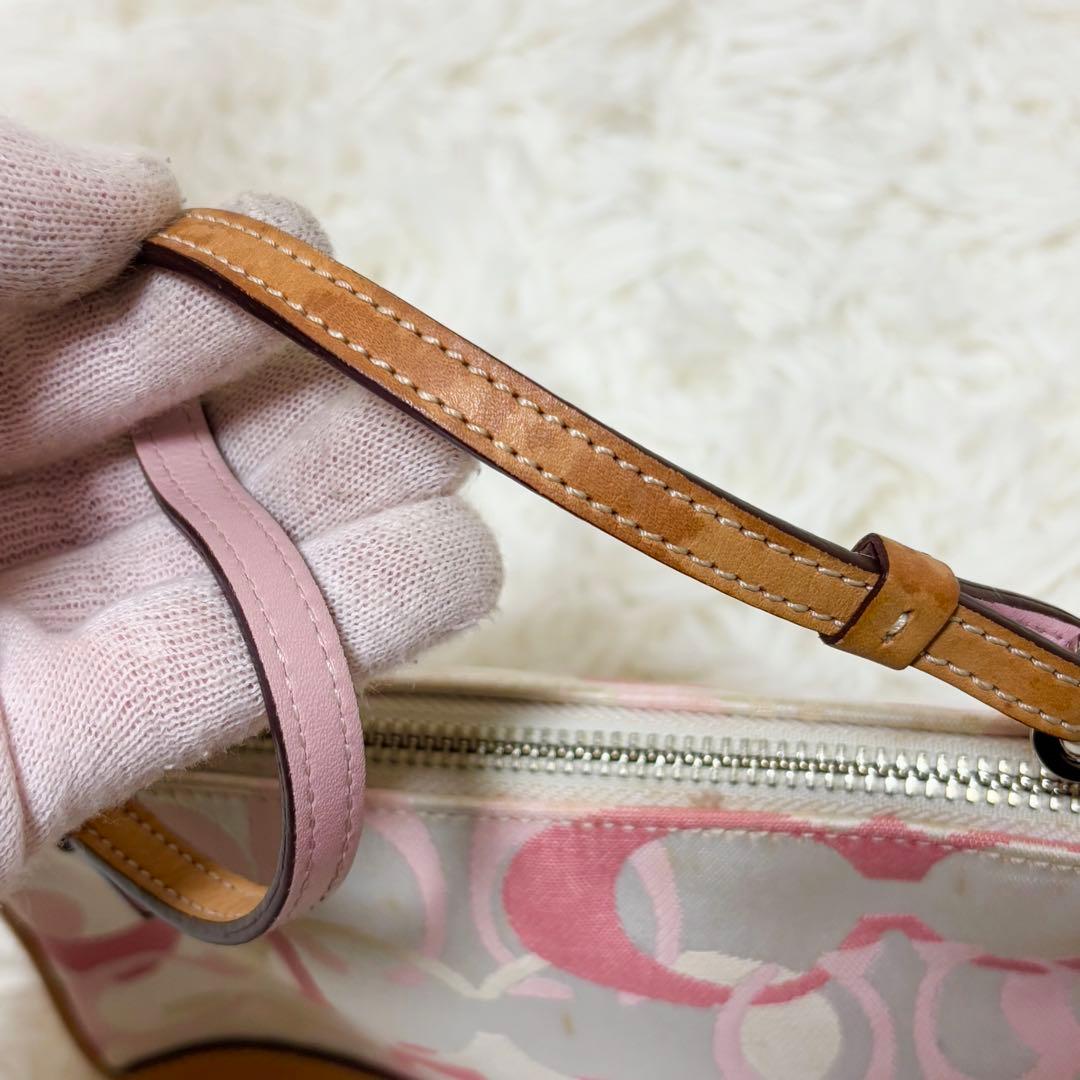 コーチ アクセサリーポーチ　ワンショルダーバッグ ピンク ベージュ　7027