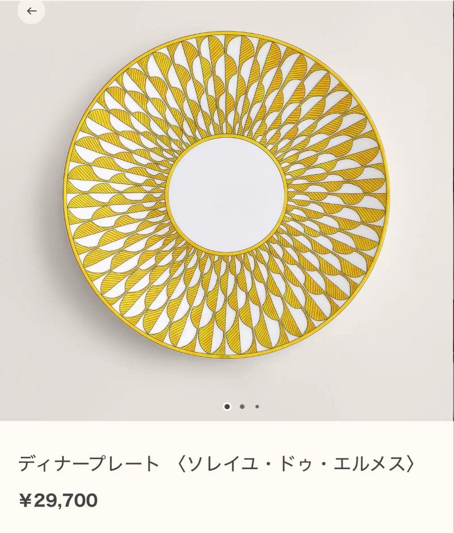 新品未使用　ディナープレート＜ソレイユ・ドゥ・エルメス＞27センチ