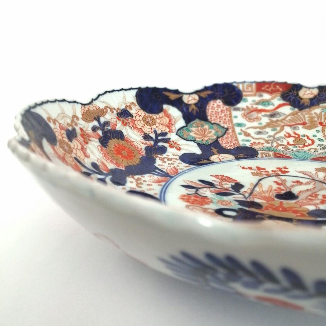 明治前期　色絵　花籠　龍と鳳凰　唐花　蝶　輪花　大鉢