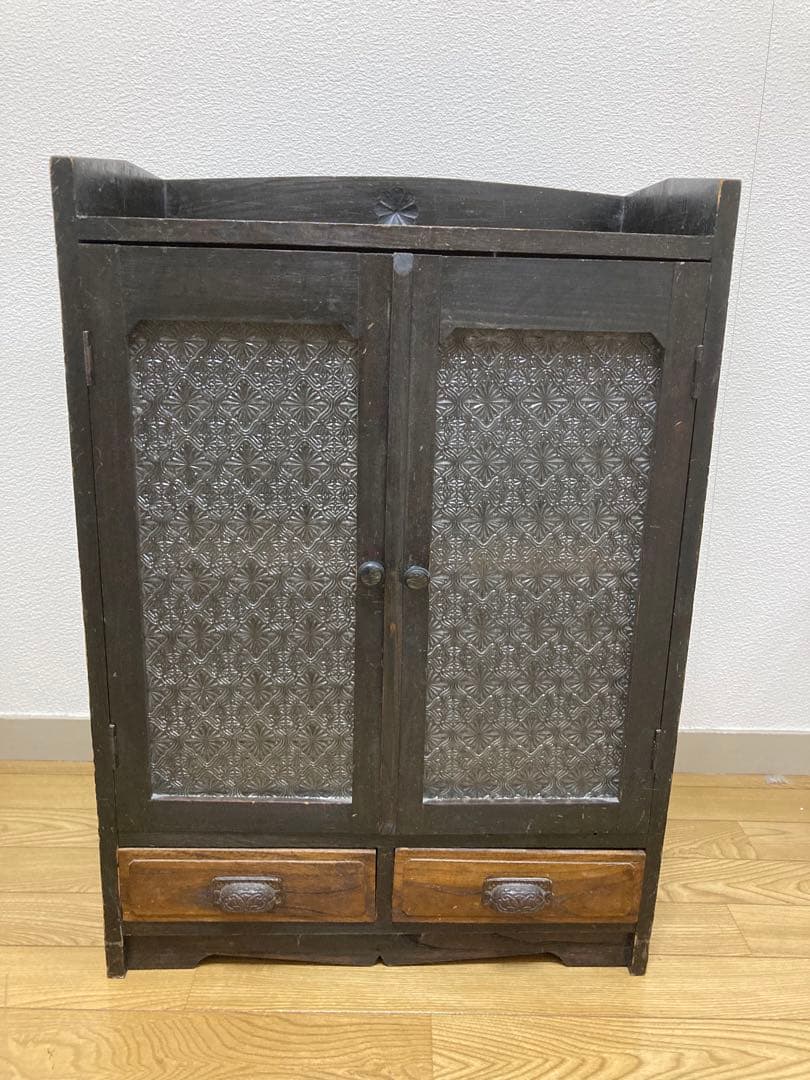 ヴィンテージ 木製本棚 ガラスキャビネット 食器棚 古家具 収納