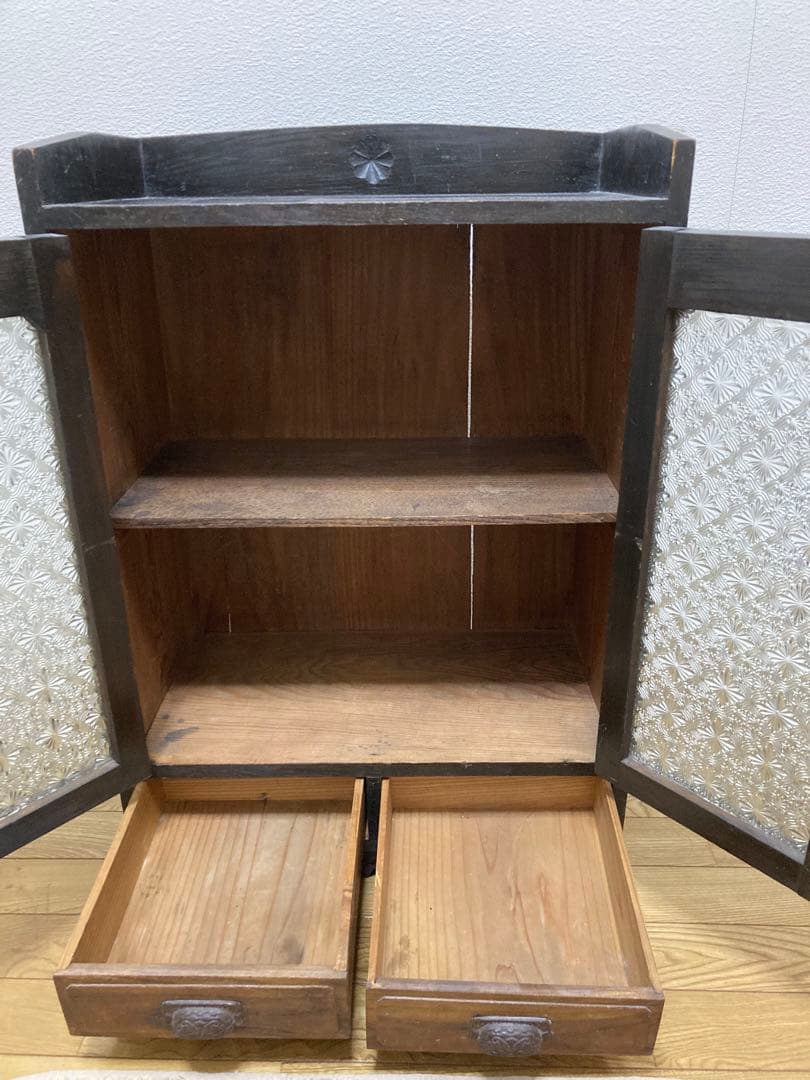 ヴィンテージ 木製本棚 ガラスキャビネット 食器棚 古家具 収納