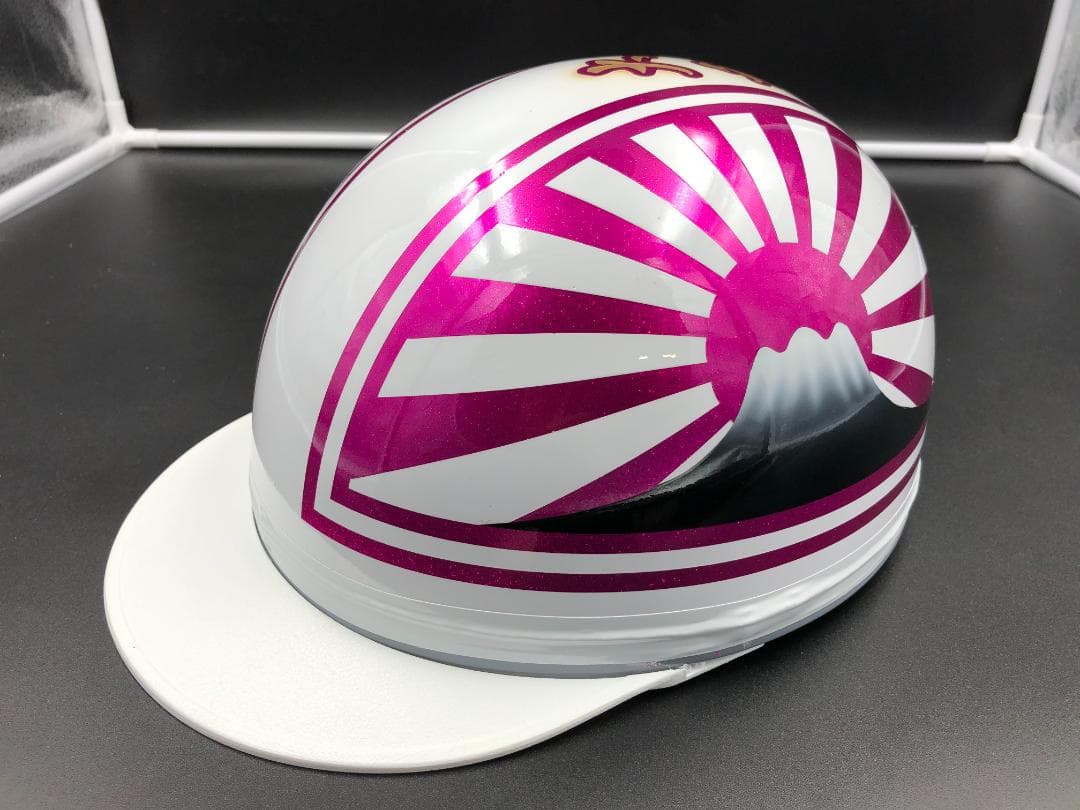 コルク半　カスタム　富士日章　三つボタン　ホワイトピンク　ラメ　文字あり