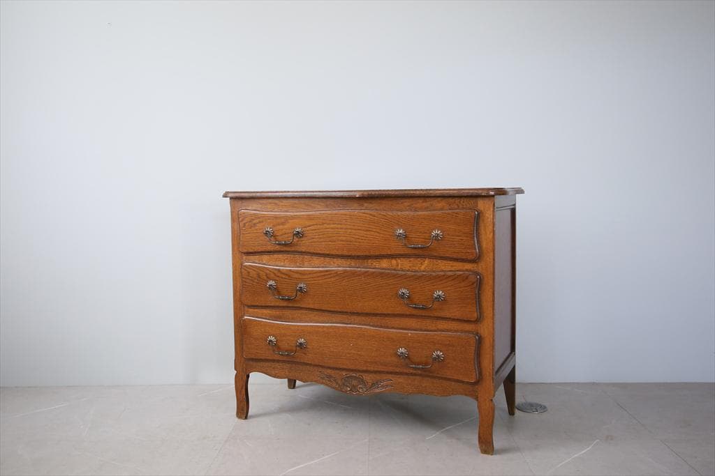 フランスアンティーク猫脚3杯ドロワー/木製チェスト/タンス/飾り棚(90-152