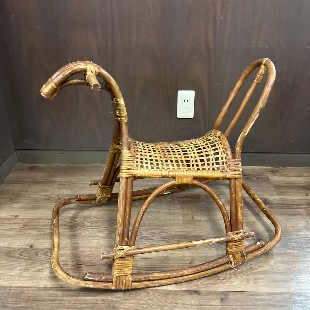 B-2 ヴィンテージ ラタン ロッキングホース 籐製 木馬 子供用 インテリア