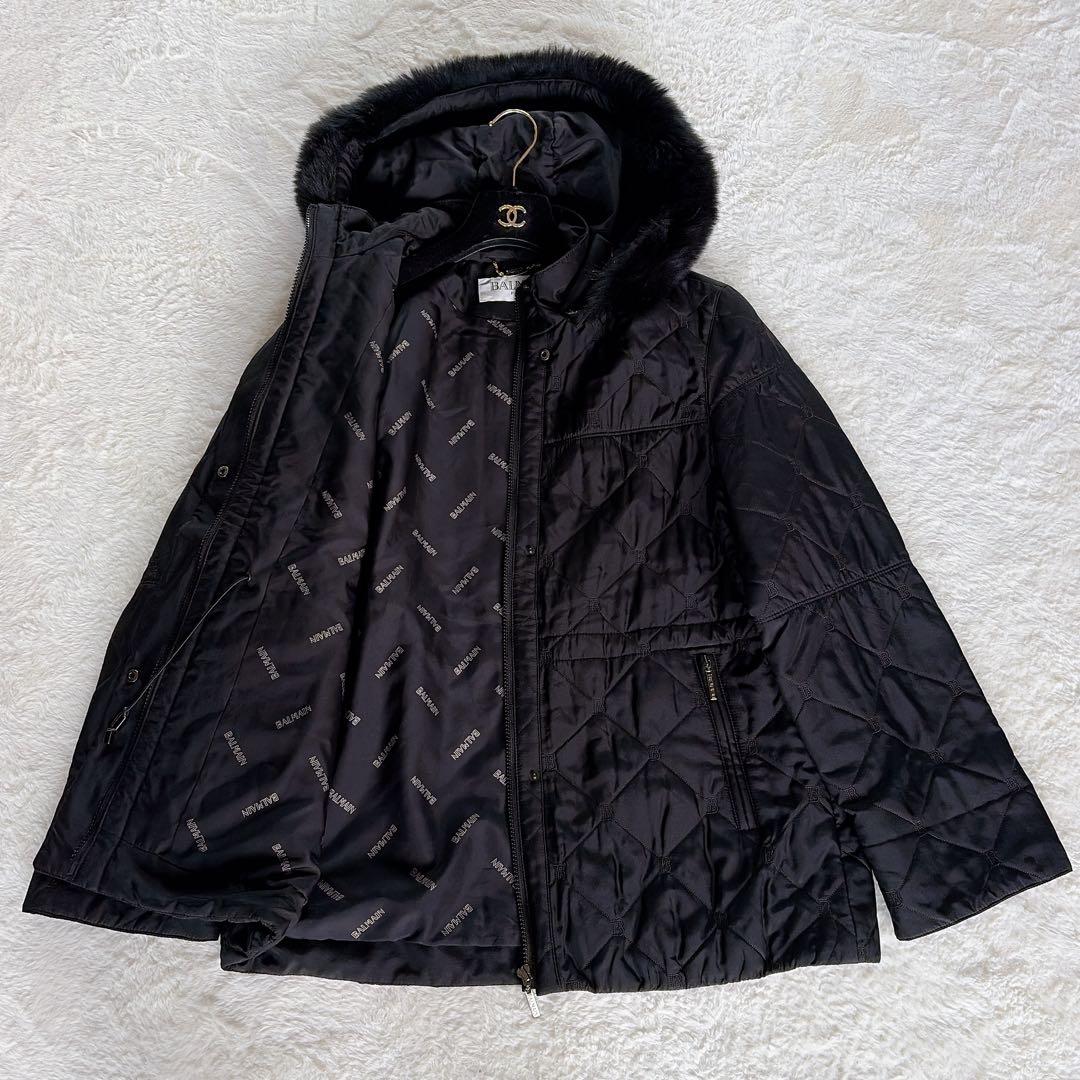 美品✨【バルマン】3wayシルク100%リアルファー総ロゴ中綿ダウンロングコート