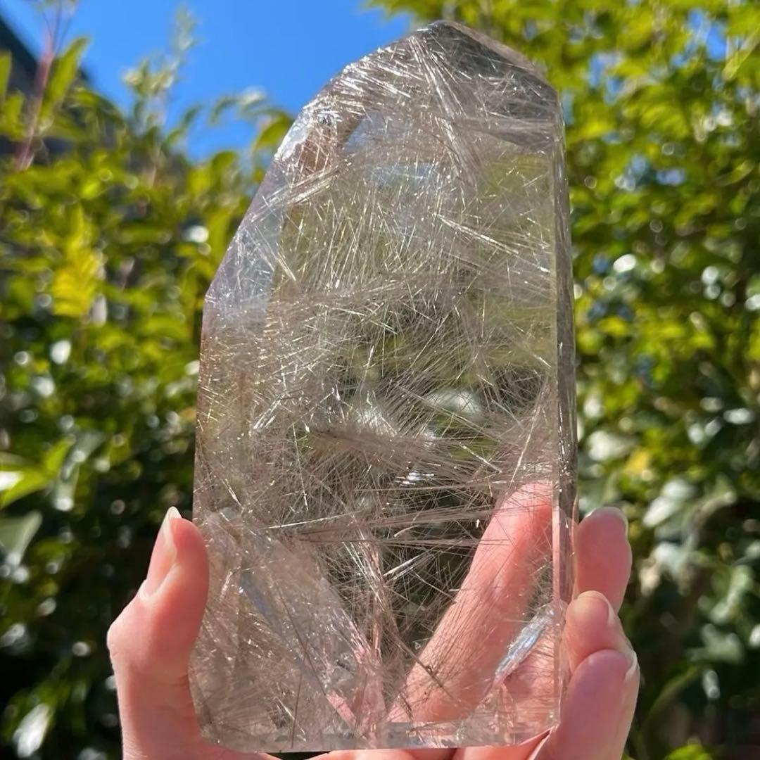 超美宝☆激煌 六角柱☆極上別格品☆プラチナ シルバー ルチルインクォーツ 天然石