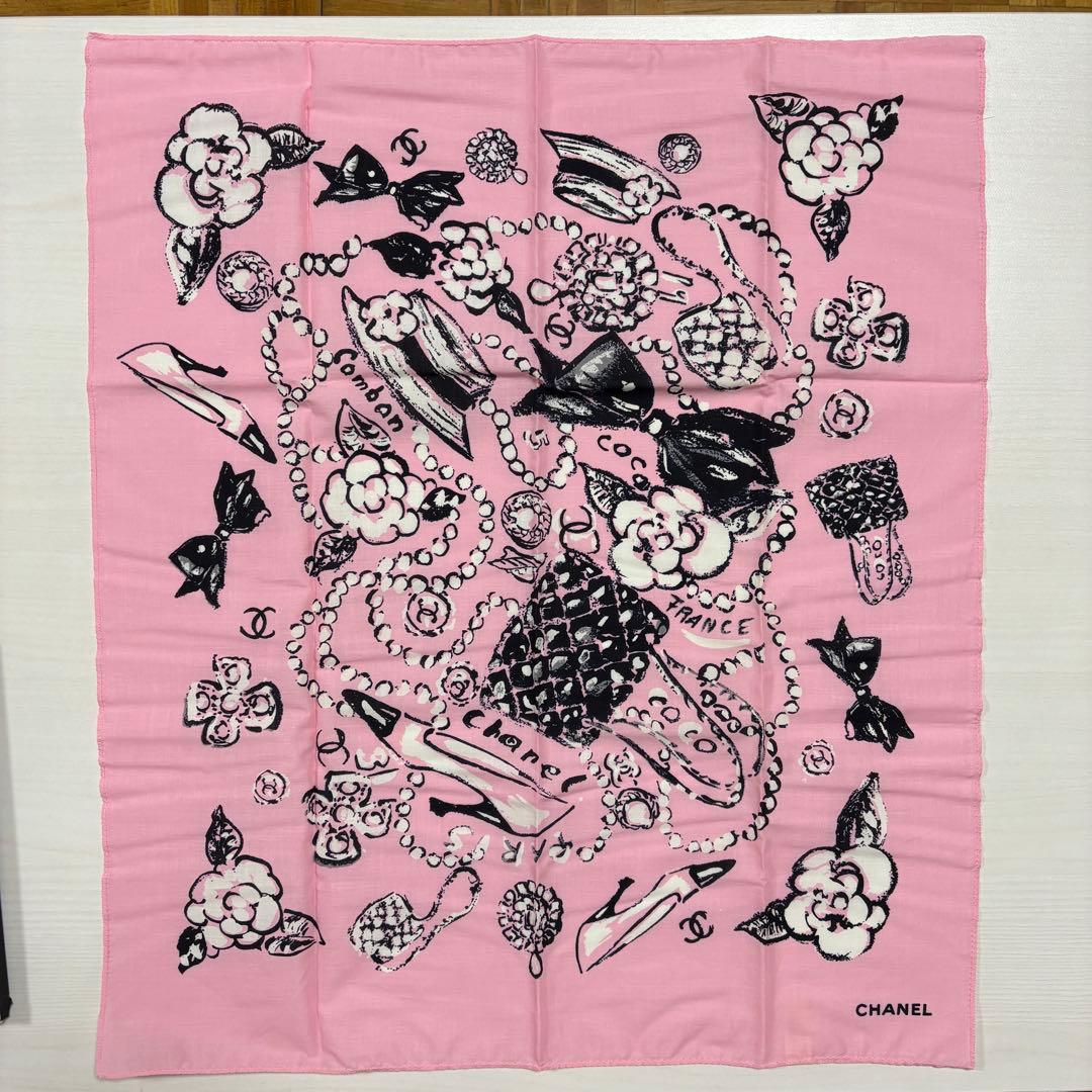 【極美品・箱付き】CHANEL スカーフ ハンカチ 花柄 カメリア ピンク