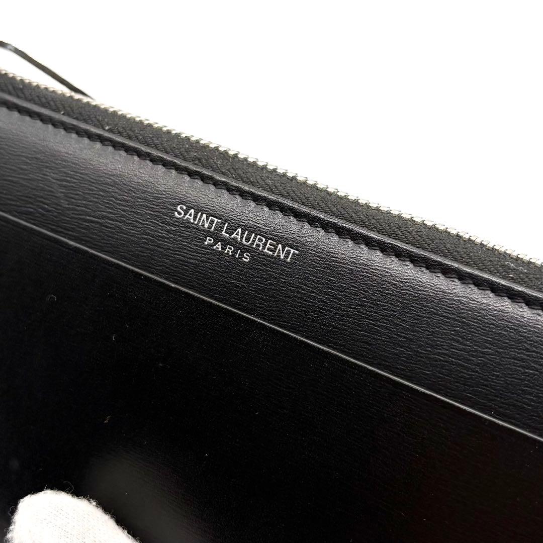 【未使用級】サンローラン 長財布 L字ジップ レザー　ロゴ 付属品完備 ブラック