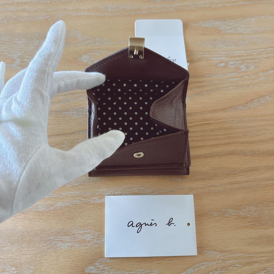 アニエスベー ミニ財布 本革 ブラウン 三つ折り財布 茶 ミニウォレット 新品