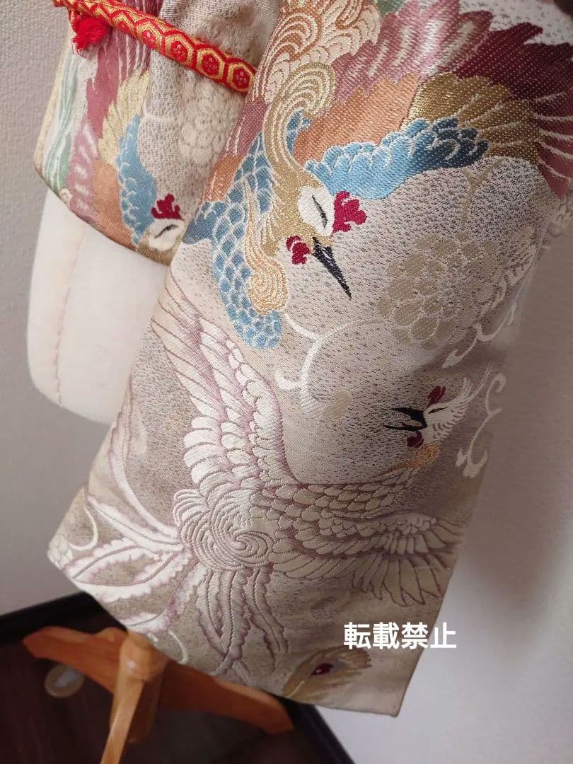 正絹袋帯からの作り帯　アンティーク　七五三ジュニア帯　鶴　だらり帯　一点物