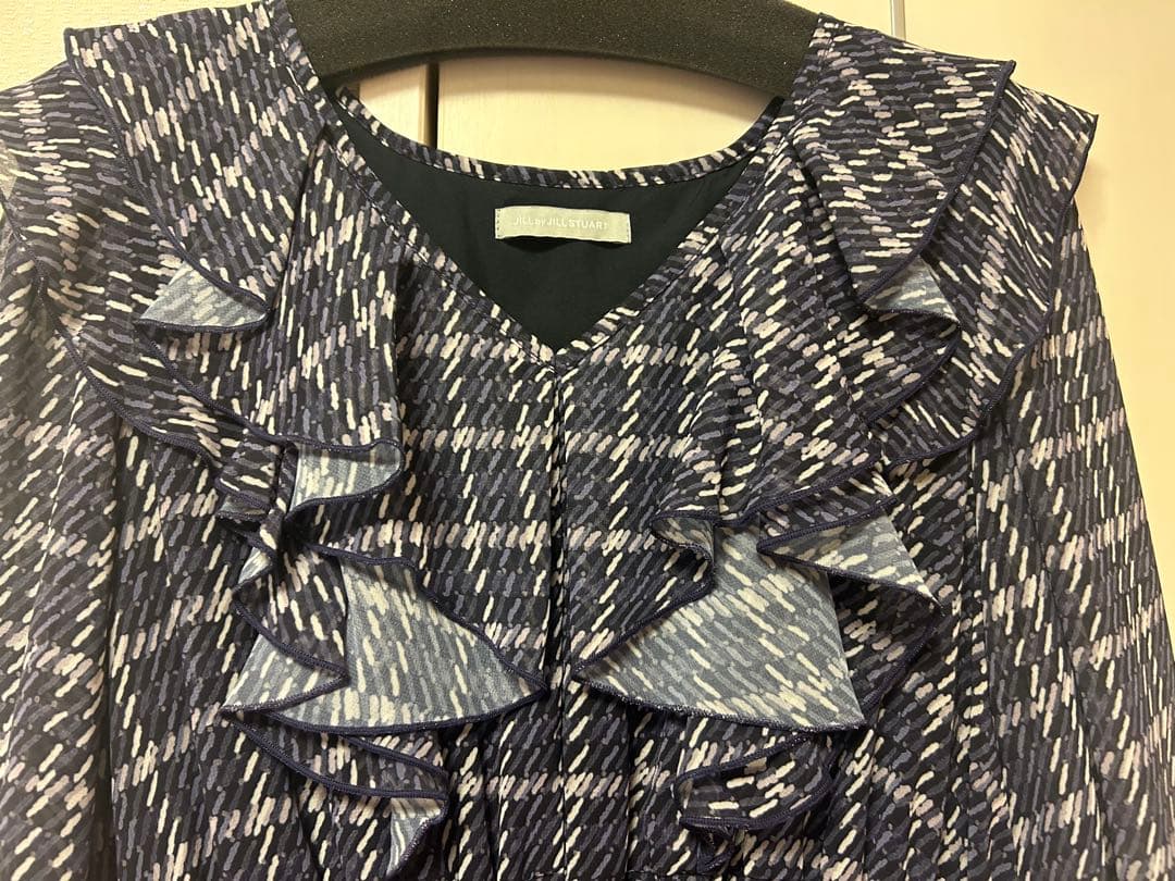 ジルバイジルスチュアート ツイード 風 ラッフル ワンピ ネイビー 紫 1度着用