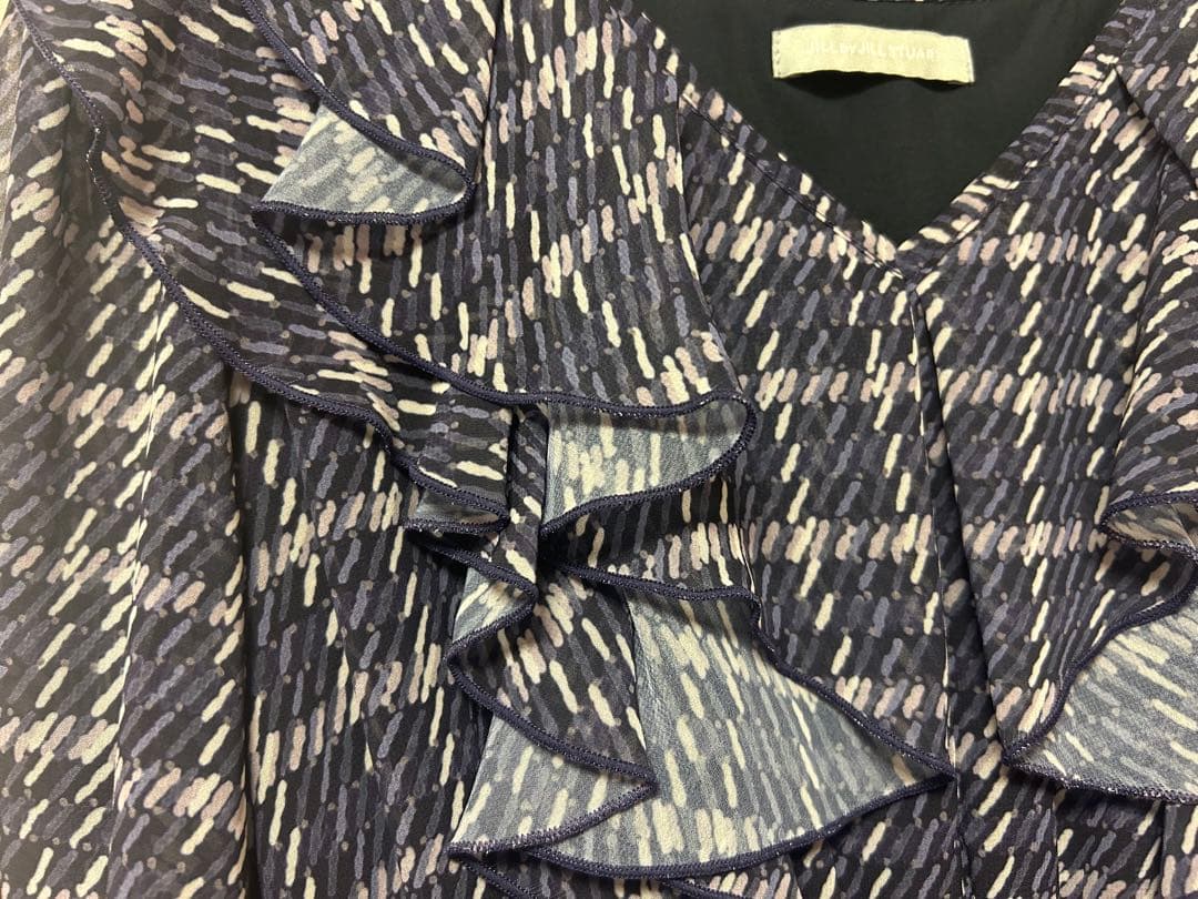 ジルバイジルスチュアート ツイード 風 ラッフル ワンピ ネイビー 紫 1度着用