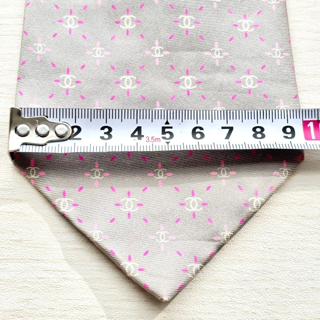 CHANEL シャネル CC ココマーク 花柄 シルク ネクタイ グレー