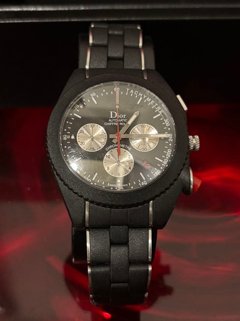 ディオールオム シフルルージュ クロノグラフ ブラック自動巻き 腕時計