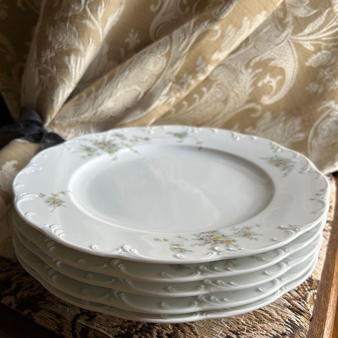 ドイツ製ROSENTHAL Catherine繊細なレリーフ花束プレート大皿5枚