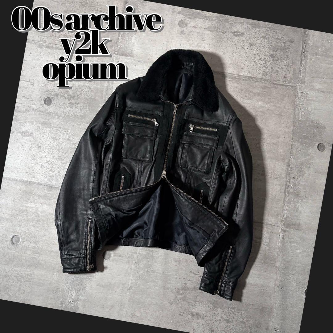 ジャケット・アウター 2000's mouton leather jacket y2k opium
