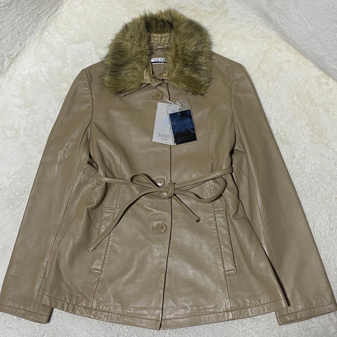 新品❤️スコットクラブ ファー付きレザージャケット/ショートコート 襟付き 羊革
