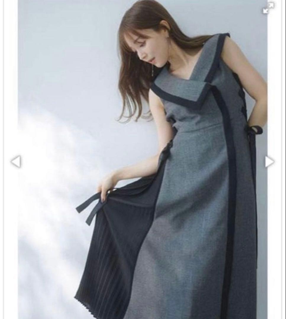 kys SNIDEL サイドプリーツツイードワンピース BLK 美品