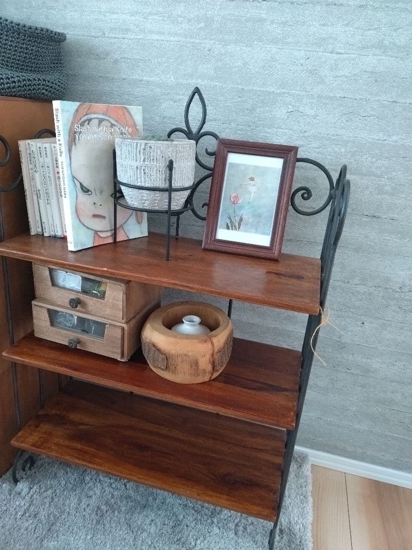飾り棚ローズウッド3段ラック アイアンフレーム