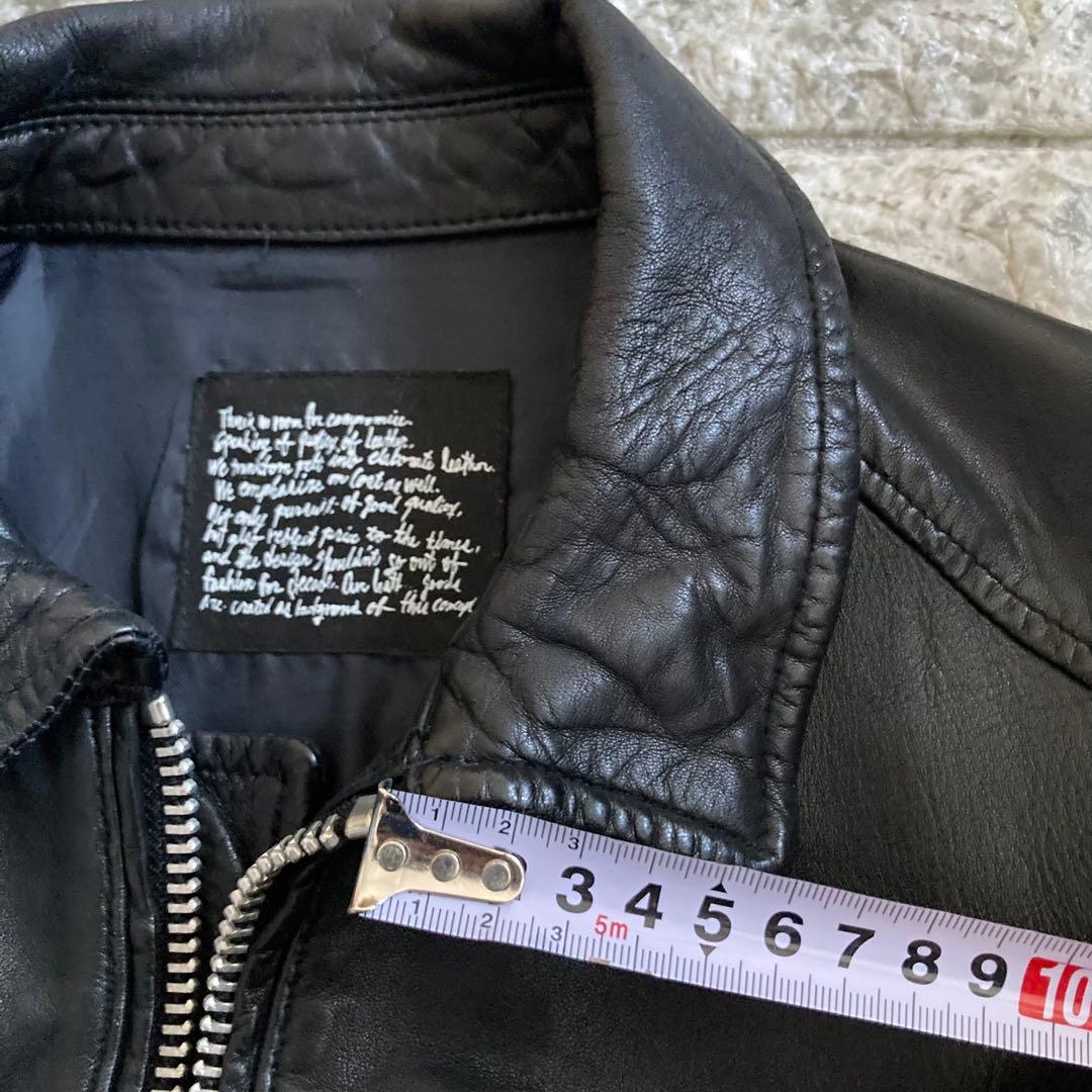 ナノユニバース レザージャケット ライダース 羊革 黒 襟 シングル