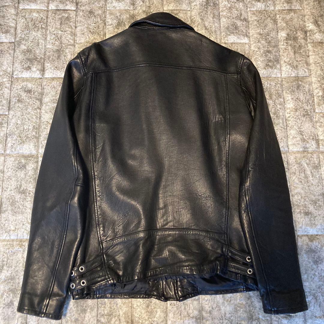 ナノユニバース レザージャケット ライダース 羊革 黒 襟 シングル